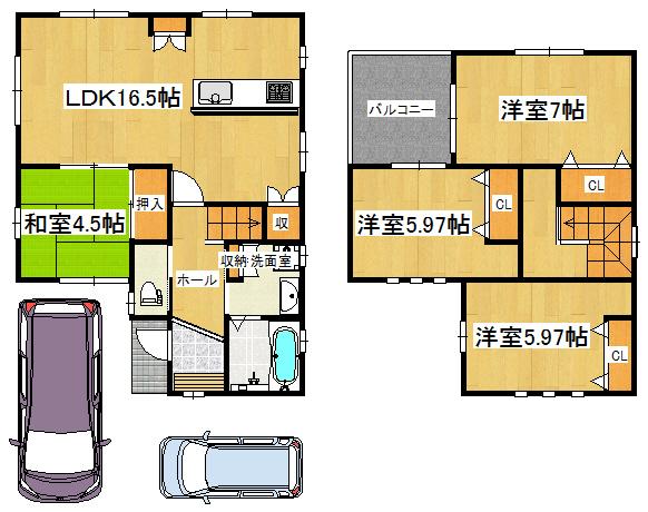 Floor plan. 24,998,000 yen, 4LDK, Land area 100.06 sq m , Building area 92.34 sq m