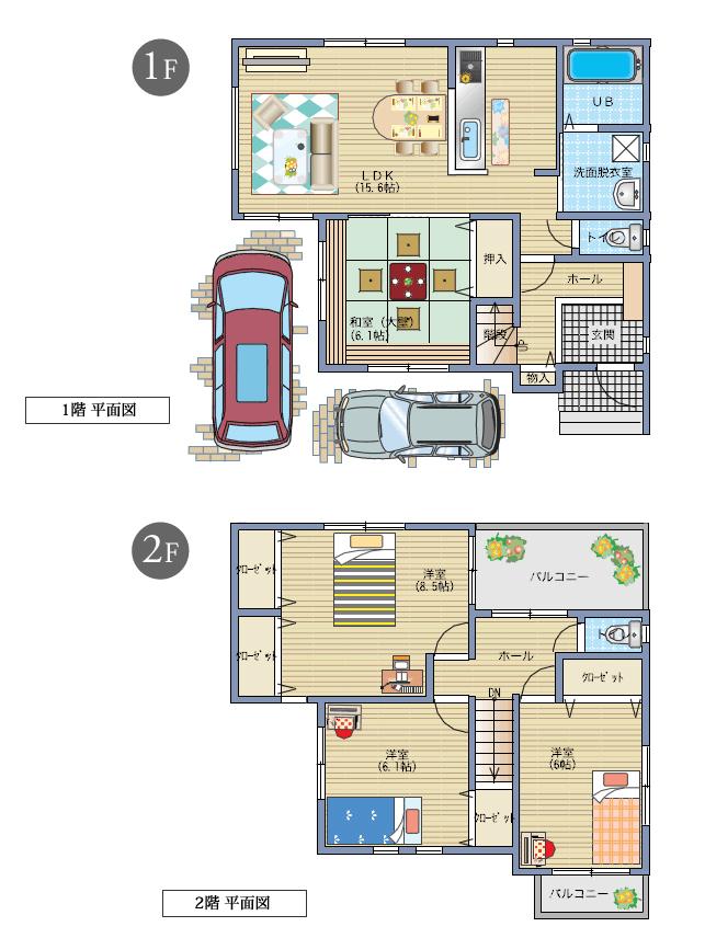Building plan example (introspection photo). Large satisfied with the spread of the space LDK and the Japanese-style brings. Easy comfortable house housework in the ingenuity of the flow line.