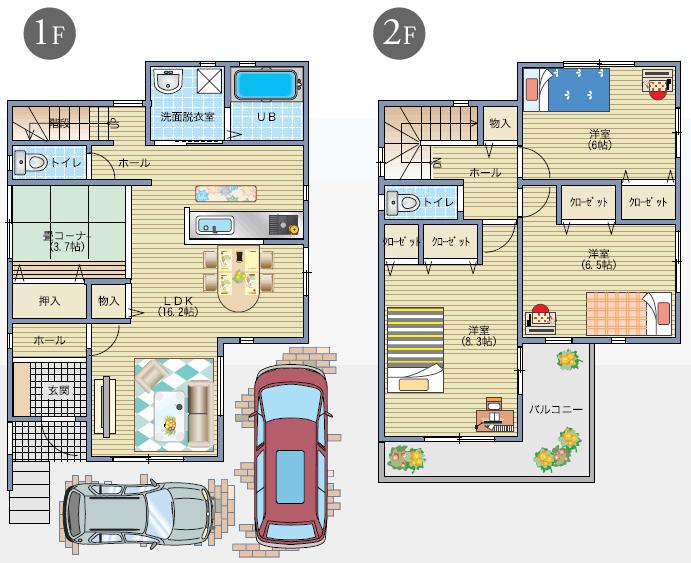 Building plan example (introspection photo). Spacious LDK. Housework flow line is also friendly to the housewife was considered home. 