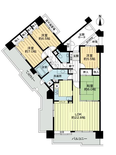 Floor plan. 4LDK, Price 21,800,000 yen, Footprint 112.69 sq m , Balcony area 38.08 sq m