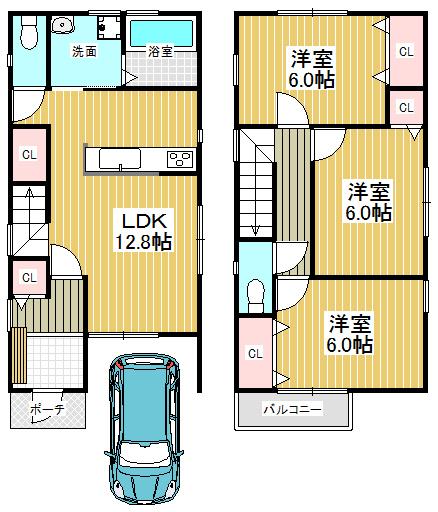 Floor plan. 16.5 million yen, 3LDK, Land area 81.66 sq m , Building area 77.35 sq m