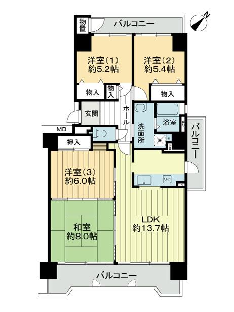 Floor plan. 4LDK, Price 7.9 million yen, Footprint 89.6 sq m , Balcony area 19.78 sq m