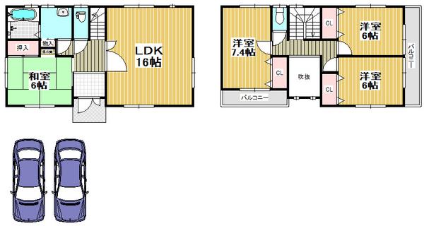 Floor plan. 36,800,000 yen, 4LDK, Land area 268.1 sq m , Building area 102.87 sq m atrium ・ Plenty of light from the two-sided balcony ☆