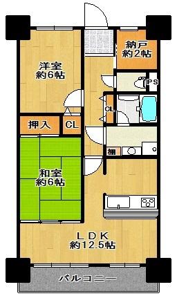 Floor plan. 2LDK + S (storeroom), Price 17 million yen, Occupied area 59.26 sq m , Balcony area 7.44 sq m