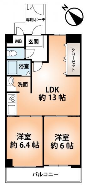 Floor plan. 2LDK, Price 15.5 million yen, Occupied area 55.45 sq m , Balcony area 9.89 sq m   ■ Mato drawings ■  Compact structure is attractive. Living is also the family of the rest in the spacious spaces pat.