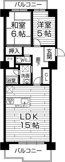 Floor plan. 2LDK, Price 19,800,000 yen, Occupied area 63.93 sq m , Balcony area 11.94 sq m