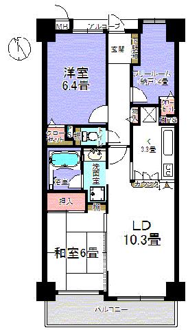 Floor plan. 2LDK + S (storeroom), Price 24,900,000 yen, Occupied area 66.42 sq m , Balcony area 7.19 sq m