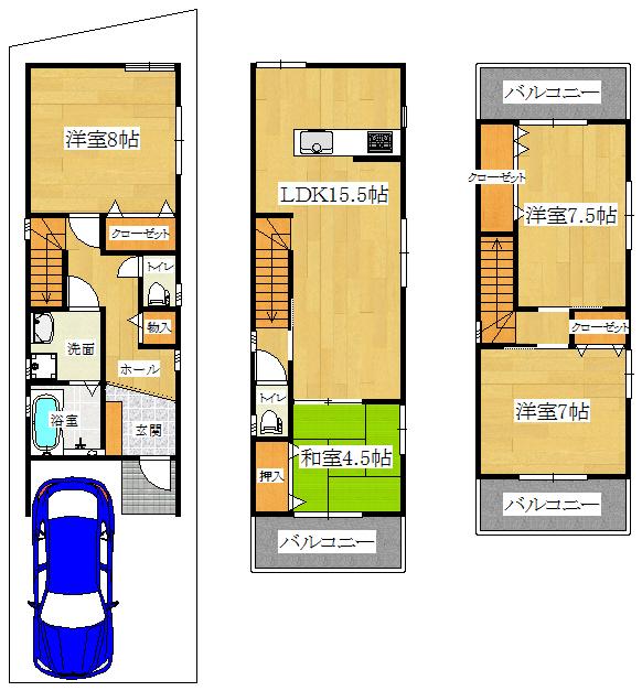 Floor plan. 38,800,000 yen, 4LDK, Land area 62.36 sq m , Building area 106.92 sq m