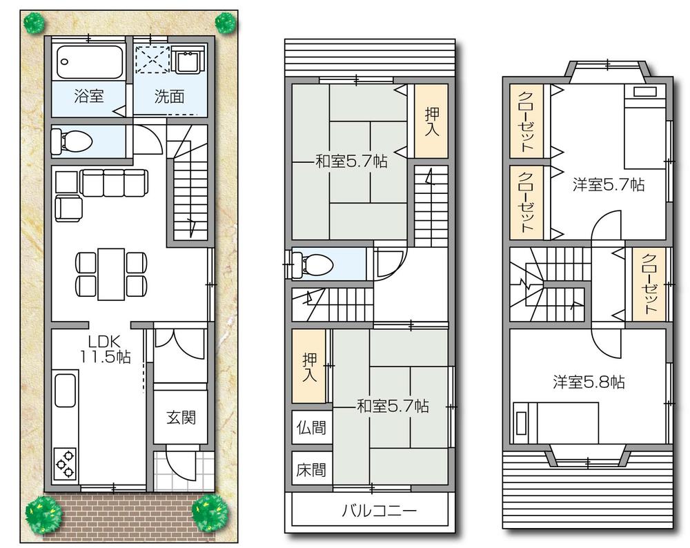 Floor plan. 22.5 million yen, 4LDK, Land area 49.55 sq m , Building area 89.6 sq m