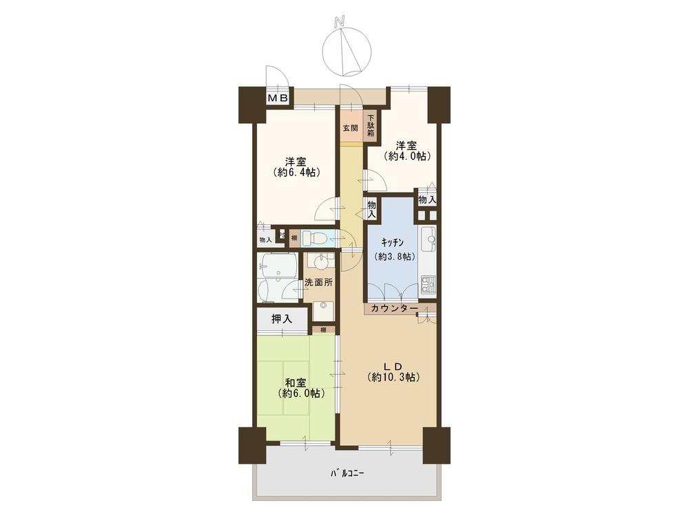 Floor plan. 3LDK, Price 24,900,000 yen, Occupied area 66.42 sq m , Balcony area 7.19 sq m