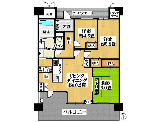 Floor plan. 3LDK, Price 29,800,000 yen, Occupied area 72.65 sq m , Balcony area 18.29 sq m