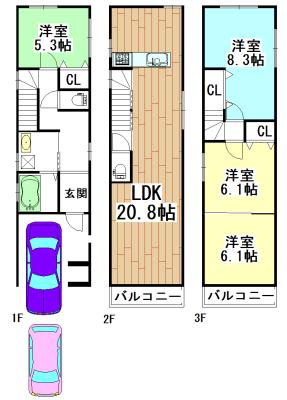 Floor plan. 39,800,000 yen, 4LDK, Land area 68.79 sq m , Building area 106.51 sq m LDK spacious design car parking two possible