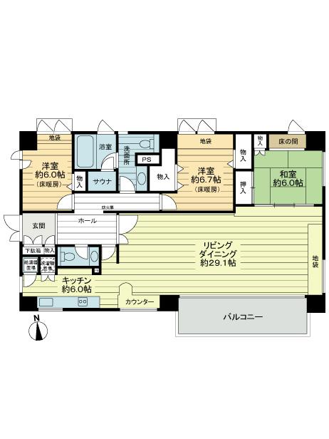 Floor plan. 3LDK, Price 38 million yen, Footprint 132.52 sq m , Balcony area 12.54 sq m