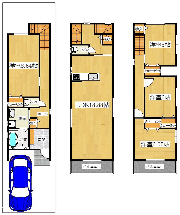 Floor plan. 42,800,000 yen, 4LDK, Land area 67.86 sq m , Building area 124.26 sq m