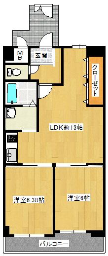 Floor plan. 2LDK, Price 15.5 million yen, Occupied area 55.45 sq m , Balcony area 9.89 sq m