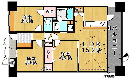 Floor plan. 3LDK, Price 30,800,000 yen, Occupied area 69.54 sq m , Balcony area 13.3 sq m easy-to-use distribution type of 3LDK.