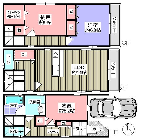 Floor plan. 35,800,000 yen, 1LDK + 2S (storeroom), Land area 54.23 sq m , Building area 90.72 sq m