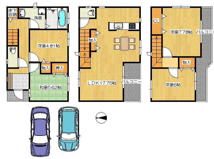 Floor plan. (No. 3 locations), Price 37,800,000 yen, 4LDK, Land area 88.09 sq m , Building area 100.59 sq m