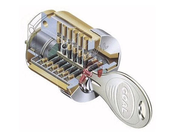 Security.  [Pin cylinder] Up, By placing the left and right in the direction a total of 18 pins, 12 billion is also of key differences to realize ways. It has become a strong structure to such attack by incorrect lock and drill such as picking (conceptual diagram)