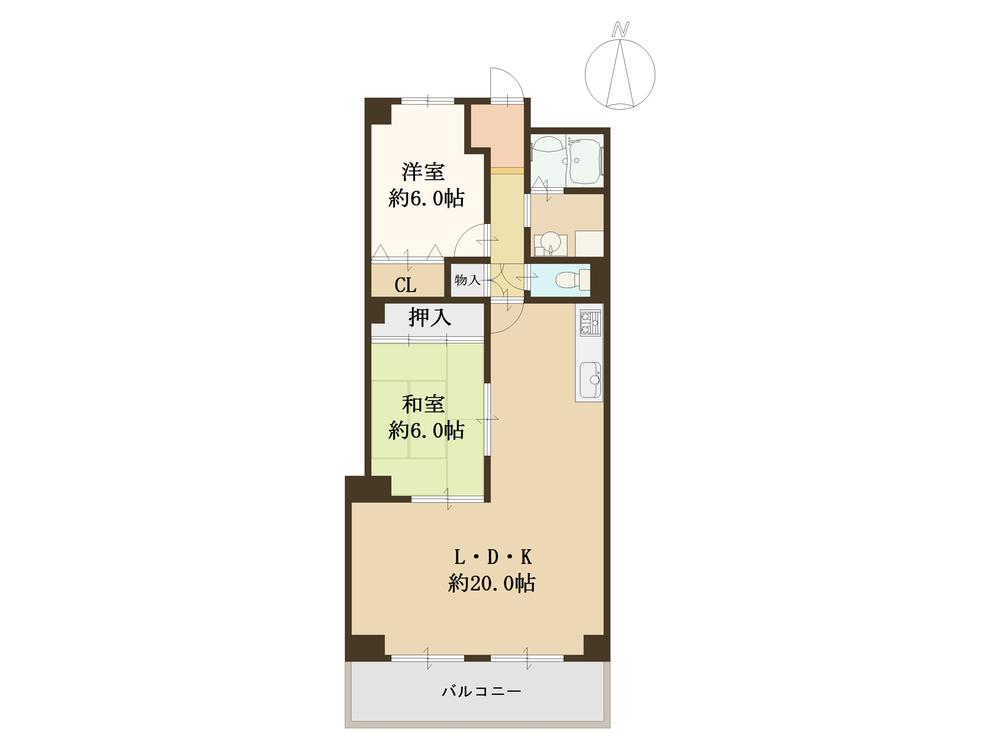 Floor plan. 2LDK, Price 18.9 million yen, Occupied area 72.08 sq m , Balcony area 7.05 sq m