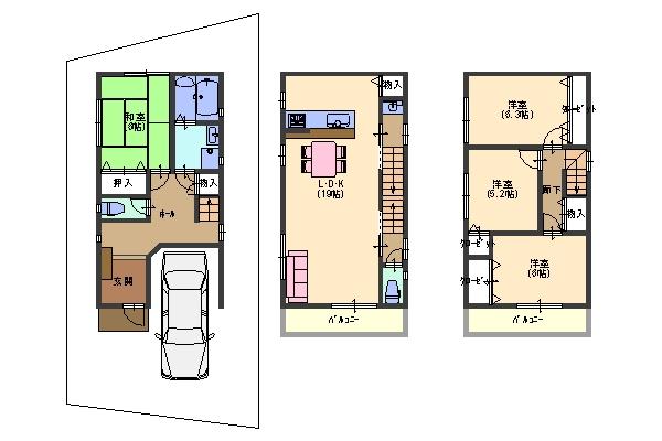 Floor plan. 36,800,000 yen, 4LDK, Land area 97.94 sq m , Building area 109.47 sq m 3-story 4LDK