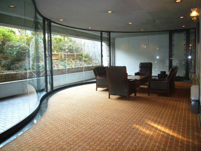 lobby. The lobby of one side glass wall depicting the curve