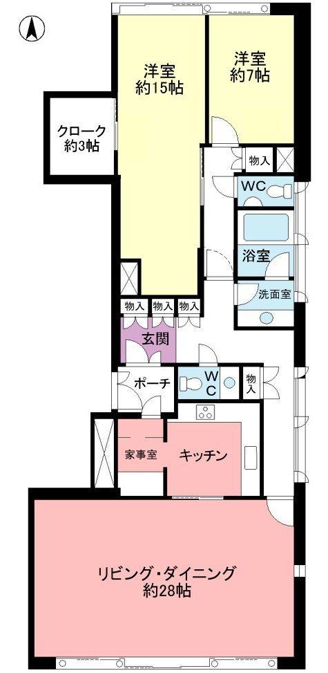 Floor plan. 2LDK, Price 39,800,000 yen, Footprint 139.62 sq m living ・ Dining 28 Pledge ・ Independent kitchen with a back door