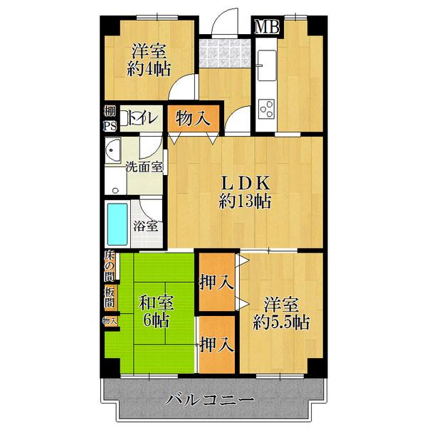Floor plan. 3LDK, Price 17,900,000 yen, Occupied area 68.32 sq m , Balcony area 10.26 sq m
