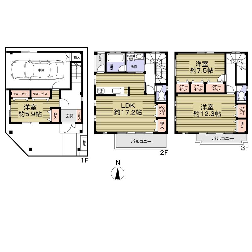 Floor plan. 41,800,000 yen, 3LDK, Land area 66.49 sq m , Building area 133.92 sq m 133.92 sq m , 3LDK, Yes garage