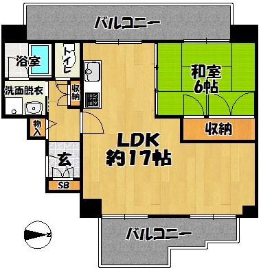 Floor plan. 1LDK, Price 11.8 million yen, Occupied area 49.92 sq m , It is a floor plan there is a balcony area 18.76 sq m and airy!