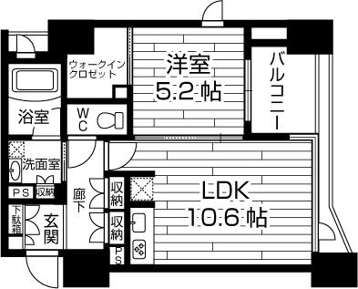 Floor plan. 1LDK, Price 20,900,000 yen, Occupied area 42.55 sq m , Balcony area 3.91 sq m