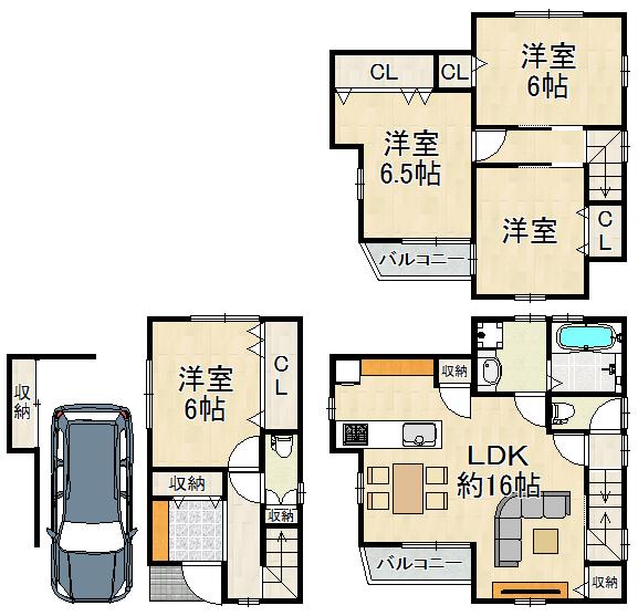 Floor plan. 34,800,000 yen, 4LDK, Land area 54.78 sq m , Building area 98.82 sq m