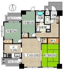 Floor plan. 3LDK, Price 22,800,000 yen, Occupied area 65.04 sq m , Balcony area 5.89 sq m