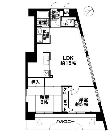 Floor plan. 2LDK, Price 22,800,000 yen, Occupied area 64.88 sq m , Balcony area 12.8 sq m