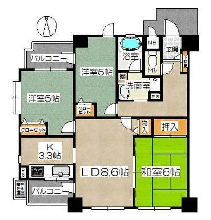 Floor plan. 3LDK, Price 22,800,000 yen, Occupied area 65.04 sq m , Balcony area 5.89 sq m