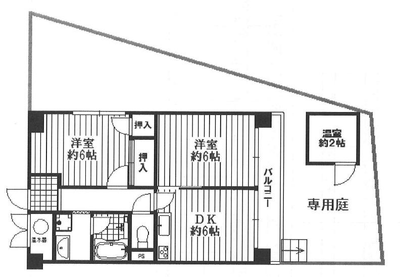 Floor plan. 2DK, Price 8.8 million yen, Occupied area 44.95 sq m , Balcony area 6.66 sq m