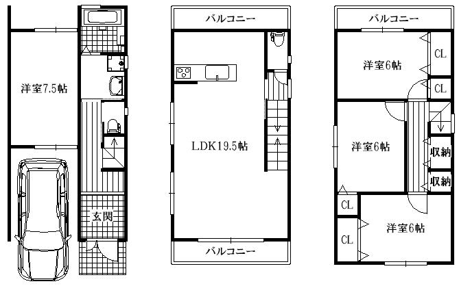 Compartment view + building plan example. Building plan example, Land price 34,800,000 yen, Land area 96.43 sq m