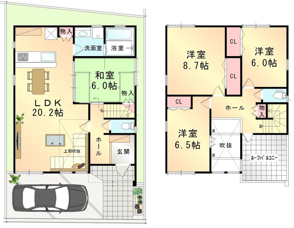 Non-living room. To ensure the living 20 pledge more than we placed a Japanese-style room in Tsuzukiai separately. Atrium and roof sufficiency plan balcony also with.