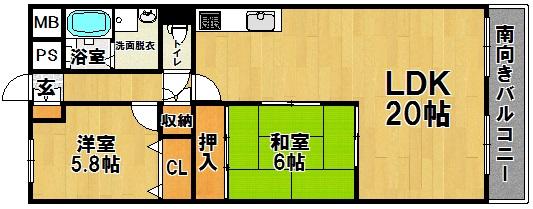 Floor plan. 2LDK, Price 19,800,000 yen, Occupied area 72.08 sq m , Balcony area 7.05 sq m spacious living!
