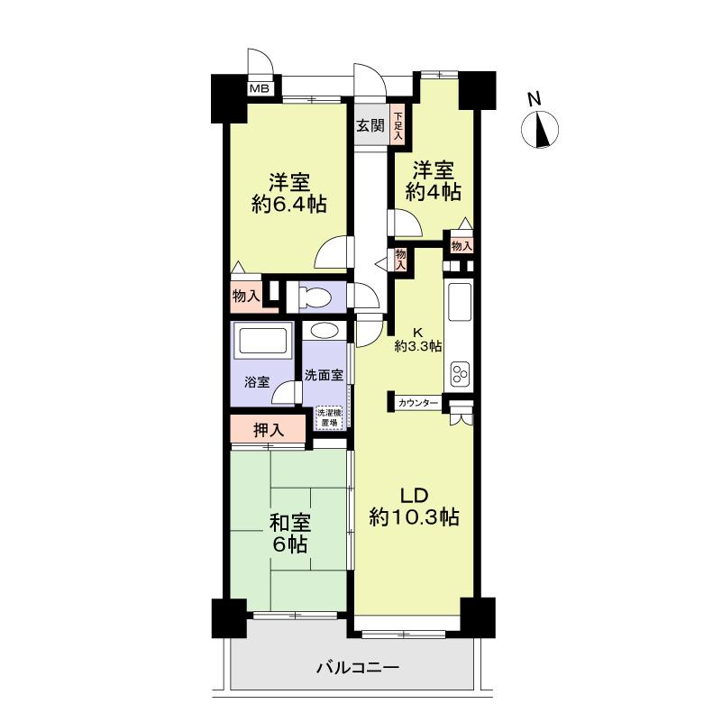 Floor plan. 3LDK, Price 24,900,000 yen, Occupied area 66.42 sq m , Balcony area 7.19 sq m