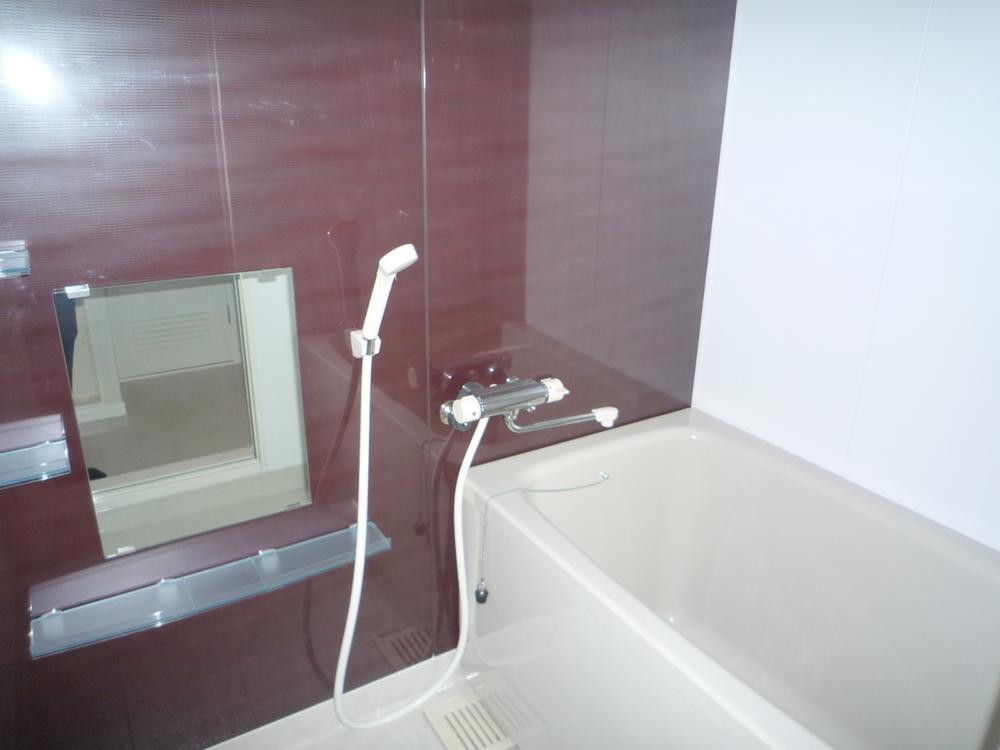 Bathroom. It is fashionable in the bath using a panel of woodgrain