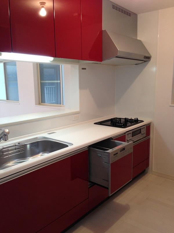 Kitchen. Stylish system kitchen of red