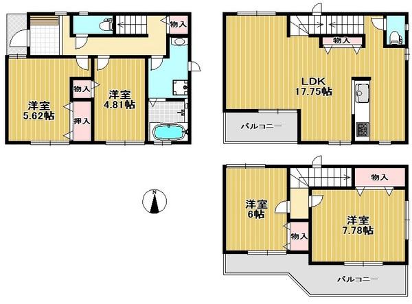 Floor plan. (No. 3 locations), Price 37,800,000 yen, 4LDK, Land area 88.09 sq m , Building area 100.59 sq m