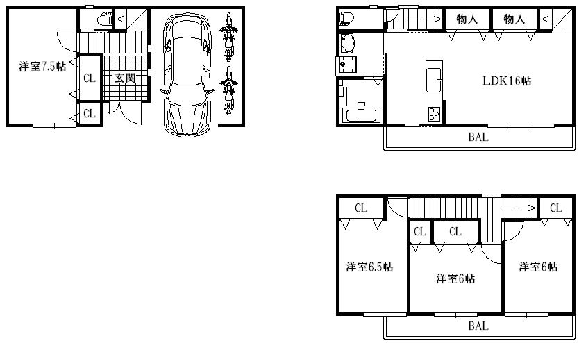Compartment view + building plan example. Building plan example, Land price 23.8 million yen, Land area 60.21 sq m , Building price 15 million yen, Building area 93.66 sq m