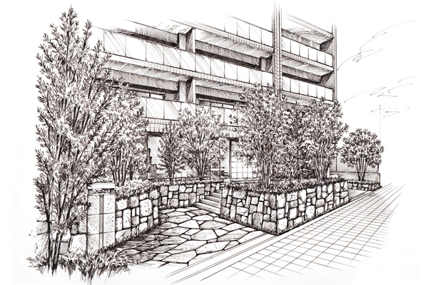 Buildings and facilities. Entrance Rendering illustrations