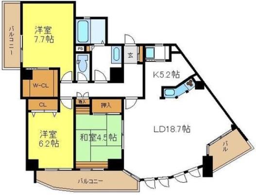 Floor plan. 3LDK, Price 27,800,000 yen, Occupied area 96.84 sq m , It will relax slowly on the balcony area 20.59 sq m spacious living!