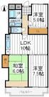 Floor plan. 3LDK, Price 16,900,000 yen, Occupied area 75.87 sq m , Balcony area 7.53 sq m south-facing bright rooms.
