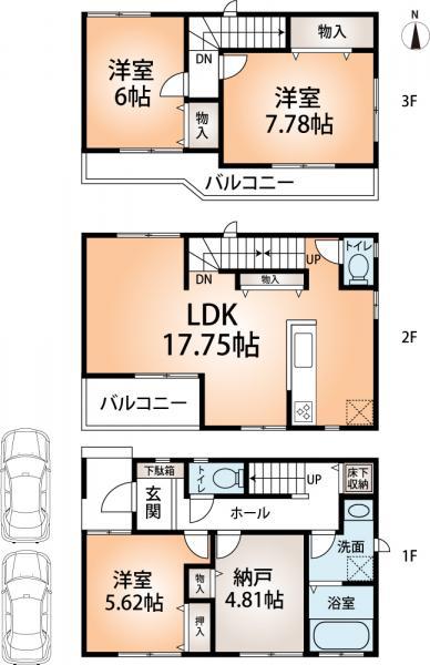 Floor plan. 37,800,000 yen, 4LDK, Land area 88.09 sq m , Building area 100.59 sq m