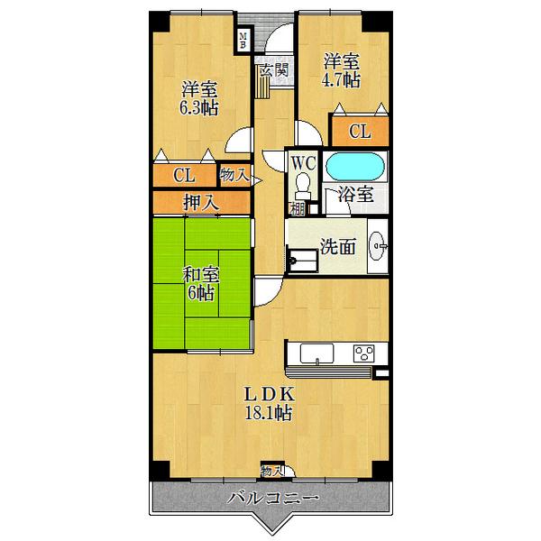 Floor plan. 3LDK, Price 22,800,000 yen, Occupied area 80.16 sq m , Balcony area 7.25 sq m