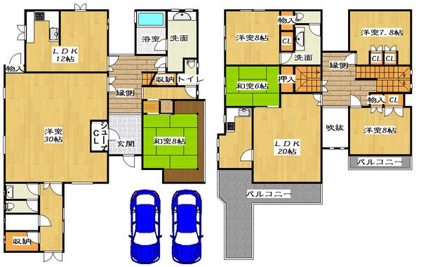 Floor plan. 88 million yen, 6LDK+S, Land area 278.63 sq m , Building area 354.13 sq m floor plan